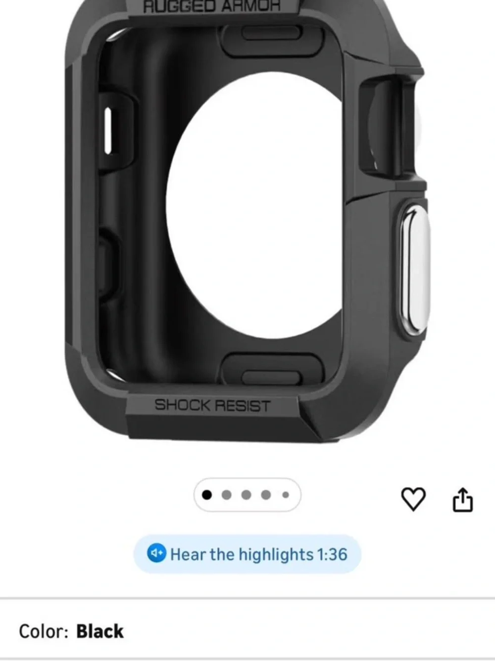 Rugged Armor Shock Resist Protective Case for Smartwatch - Black